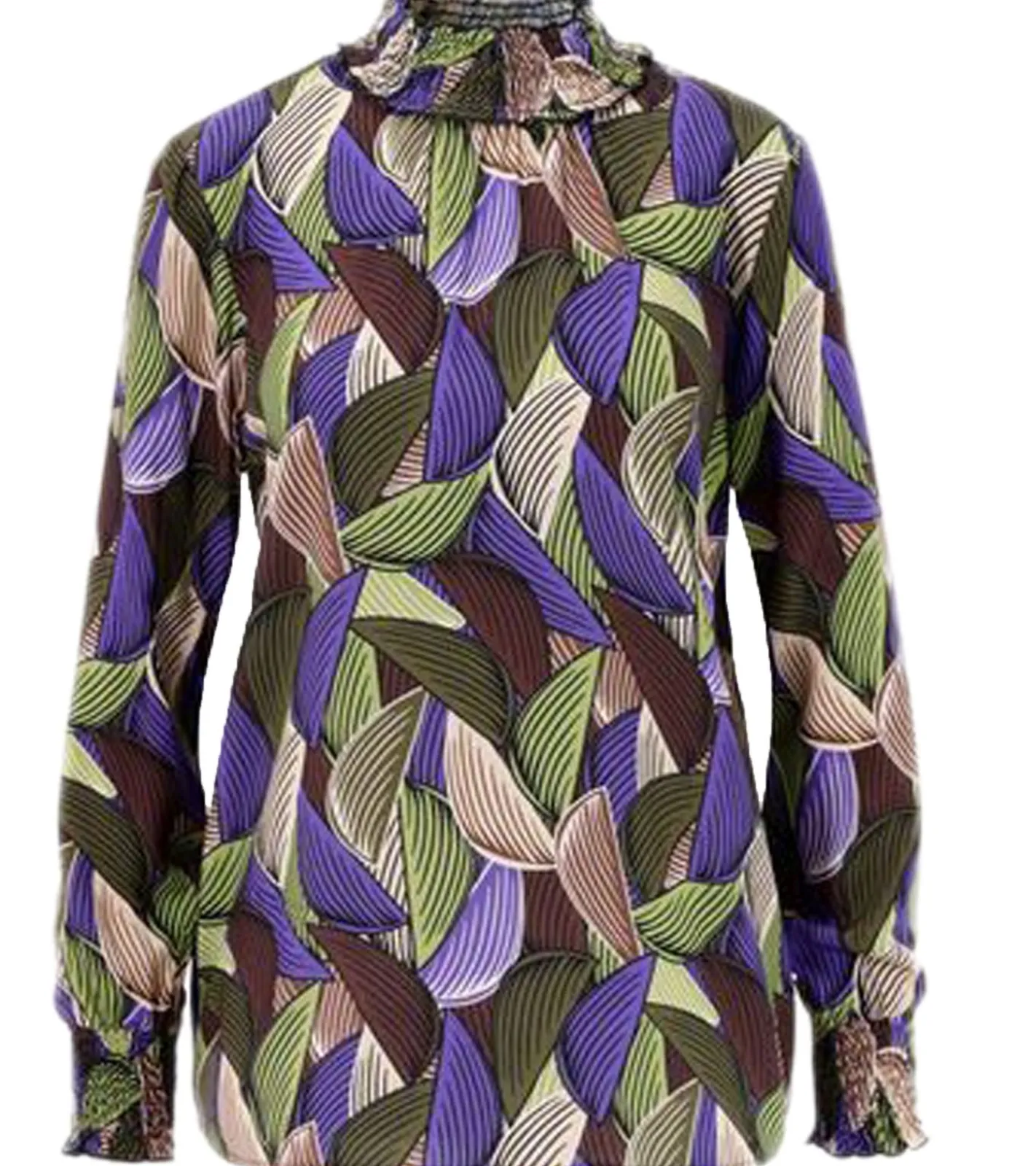 Poloshirts & Blusen*Aniston CASUAL Damen Sommer-Bluse mit farbigem Design Langarm-Shirt Frühlings-Bluse 47661825 Braun/Grün/Lila