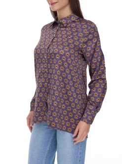 Poloshirts & Blusen*Aniston CASUAL Damen Sommer-Bluse Langarm-Bluse im Retro-Design Satin 91937160 Lila/Grün