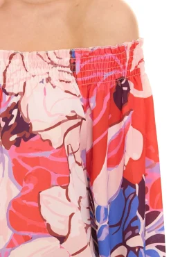 Poloshirts & Blusen*Aniston CASUAL Damen Sommer-Bluse mit Allover-Print schulterfrei Sommer-Shirt 15622313 Rosa/Rot