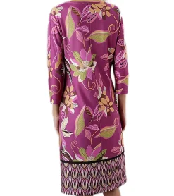 Kleider*Aniston CASUAL Damen Sommer-Kleid mit Blumen und Blätter Print Mini-Kleid Langarm-Kleid 75319669 Lila/Grün/Beige