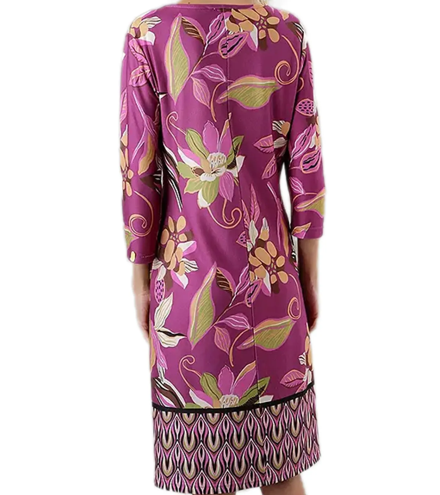 Kleider*Aniston CASUAL Damen Sommer-Kleid mit Blumen und Blätter Print Mini-Kleid Langarm-Kleid 75319669 Lila/Grün/Beige