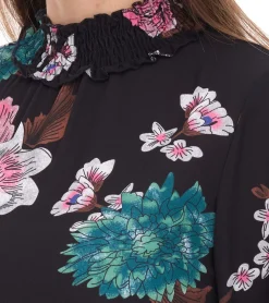 Poloshirts & Blusen*Aniston CASUAL Damen Sommer-Bluse mit floralem Muster Langarm-Shirt Frühlings-Bluse 11049069 Schwarz/Rosa/Grün