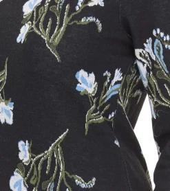 Kleider*Aniston CASUAL Damen Strick-Kleid mit Blumen-Print Sommer-Kleid 3/4-Arm 62941323 Schwarz