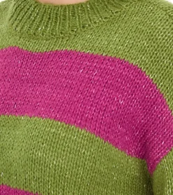 Sweater & Pullover*Aniston CASUAL Damen Strick-Pullover gestreifter Rundhals-Pulli 39657002 Grün/Lila