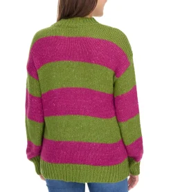 Sweater & Pullover*Aniston CASUAL Damen Strick-Pullover gestreifter Rundhals-Pulli 39657002 Grün/Lila