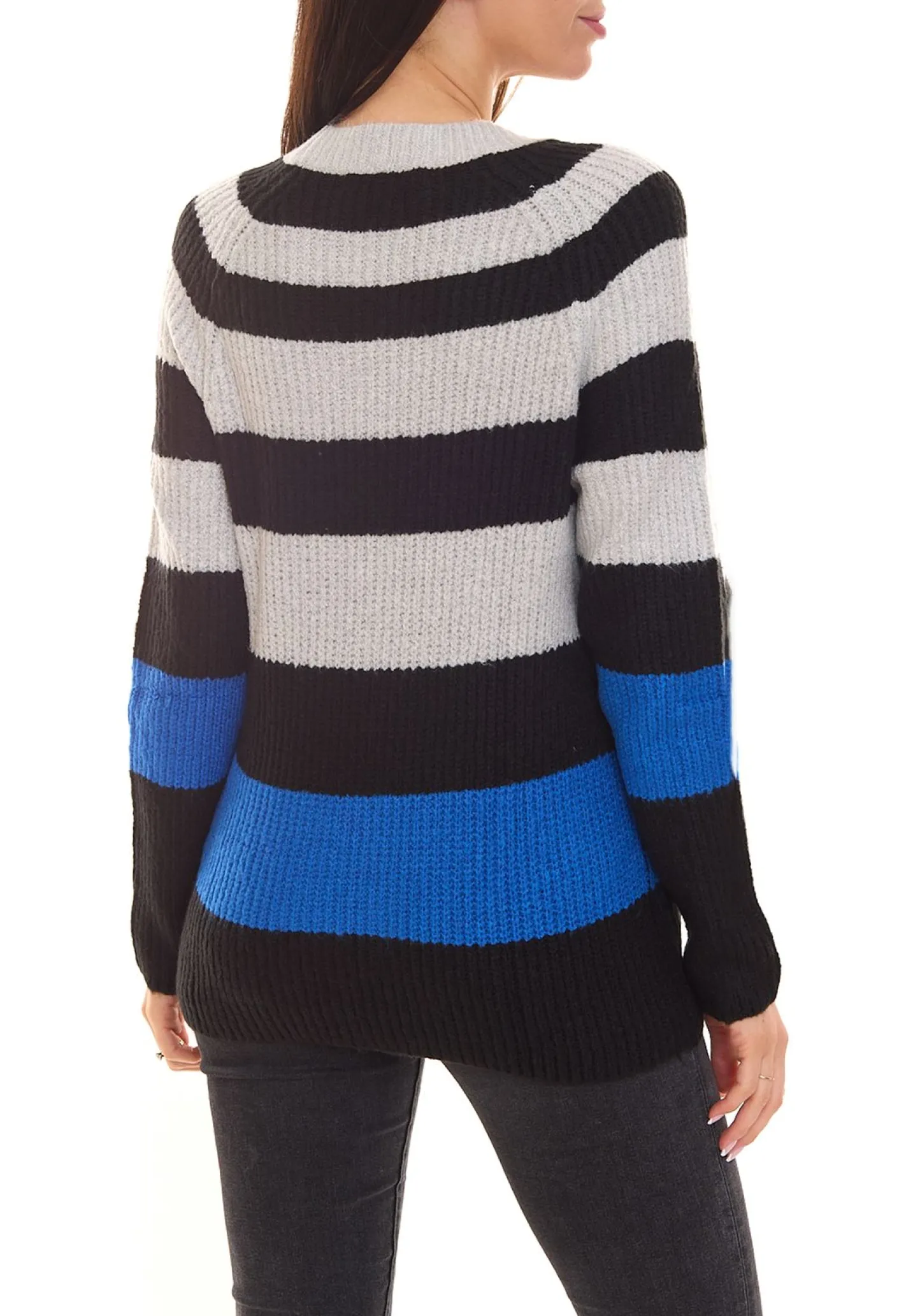 Sweater & Pullover*Aniston CASUAL Damen Strick-Pullover gestreifter Rundhals-Pulli 38395131 Schwarz/Grau/Blau