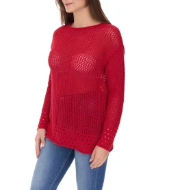 Sweater & Pullover*Aniston CASUAL Damen Strick-Pullover mit Baumwollanteil Grobstrick-Pullover Langarm-Shirt 83680609 Rot