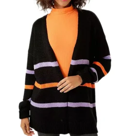 Mäntel & Jacken*Aniston CASUAL Damen Strick-Jacke modischer Cardigan mit farbigen Streifen 95448519 Schwarz/Orange/Lila
