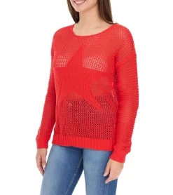 Sweater & Pullover*Aniston CASUAL Damen Strick-Pullover mit Lochmuster modischer Alltags-Pulli 54941968 Rot