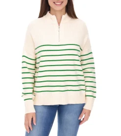 Sweater & Pullover*Aniston CASUAL Damen Troyer Langarm-Pullover mit Reißverschluss und Stehkragen 67107403 Beige/Grün