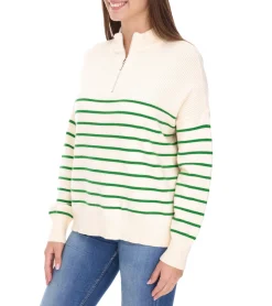 Sweater & Pullover*Aniston CASUAL Damen Troyer Langarm-Pullover mit Reißverschluss und Stehkragen 67107403 Beige/Grün