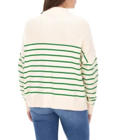 Sweater & Pullover*Aniston CASUAL Damen Troyer Langarm-Pullover mit Reißverschluss und Stehkragen 67107403 Beige/Grün