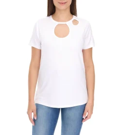 Tops & T-Shirts*Aniston CASUAL Damen T-Shirt Kurzarm-Shirt mit Cut-Outs Sommer-Shirt 74287507 Weiß