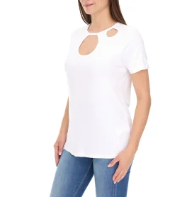 Tops & T-Shirts*Aniston CASUAL Damen T-Shirt Kurzarm-Shirt mit Cut-Outs Sommer-Shirt 74287507 Weiß
