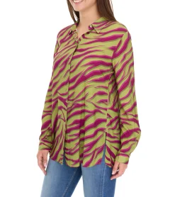 Poloshirts & Blusen*Aniston CASUAL FM Damen Bluse stylische Sommer-Bluse mit Kent-Kragen Alltags-Bluse 11026408 Grün/Lila