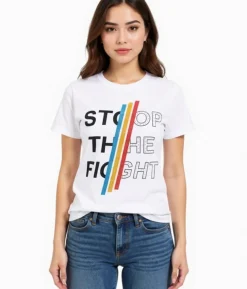 Tops & T-Shirts*Aniston CASUAL Kurzarm-Shirt Damen Baumwoll-T-Shirt mit STOP THE FIGHT Schriftzug 2281 4642 Weiß