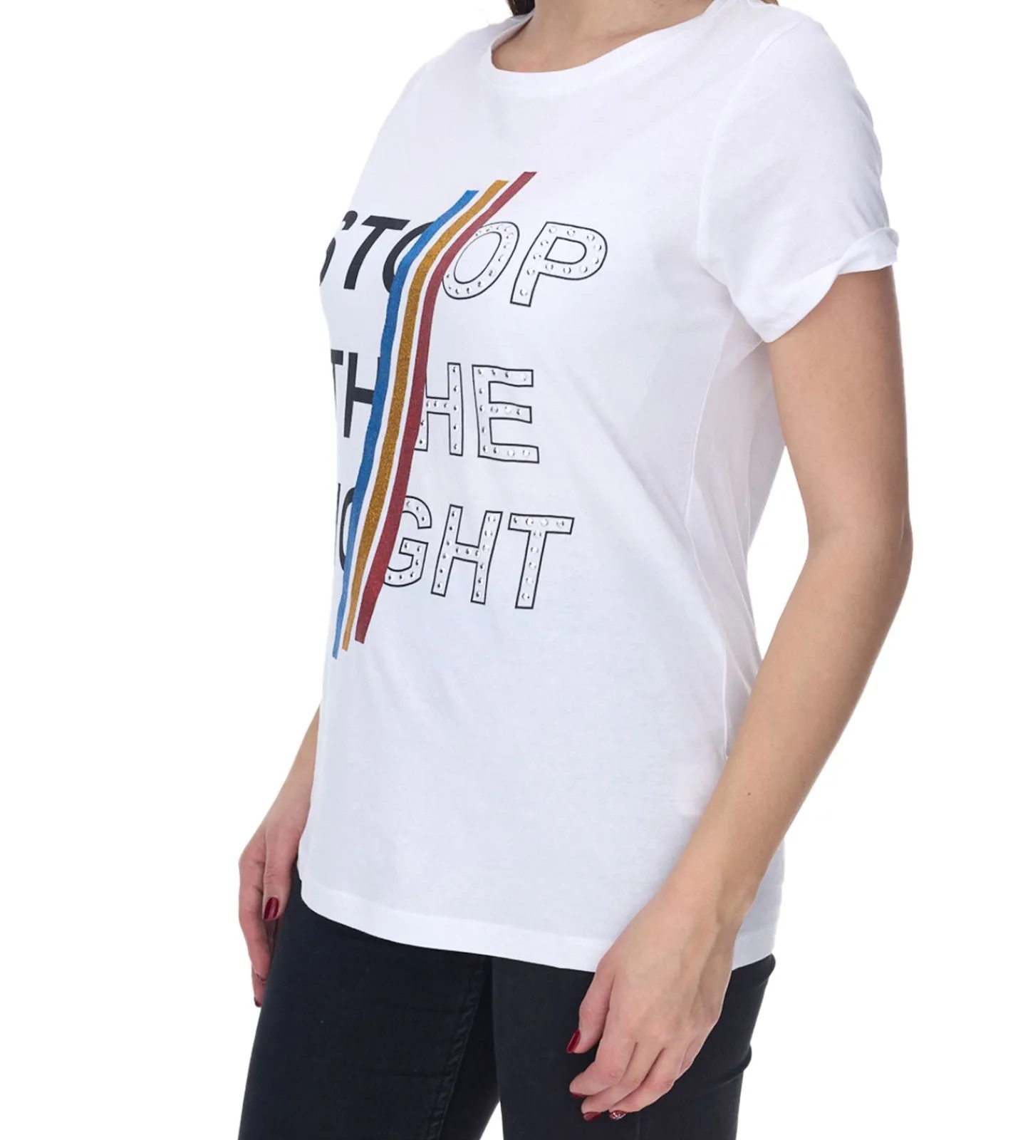 Tops & T-Shirts*Aniston CASUAL Kurzarm-Shirt Damen Baumwoll-T-Shirt mit STOP THE FIGHT Schriftzug 2281 4642 Weiß