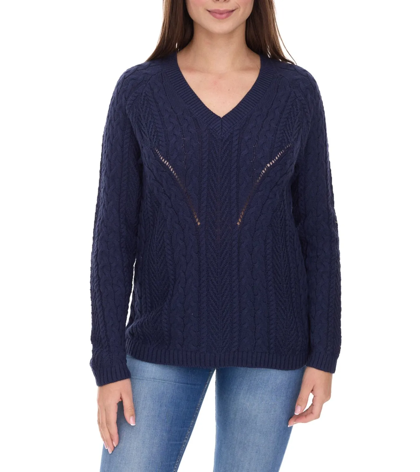 Sweater & Pullover*Aniston CASUAL Strick-Pullover mit V-Ausschnitt Alltags-Pullover mit Baumwollanteil Langarm-Shirt 38049702 Dunkelblau
