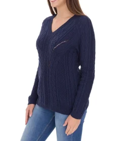 Sweater & Pullover*Aniston CASUAL Strick-Pullover mit V-Ausschnitt Alltags-Pullover mit Baumwollanteil Langarm-Shirt 38049702 Dunkelblau