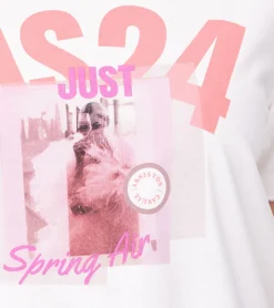 Tops & T-Shirts*Aniston CASUAL T-Shirt Damen Baumwoll-T-Shirt mit SIS24 Schriftzug Kurzarm 85719030 Ecru-Weiß