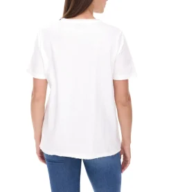 Tops & T-Shirts*Aniston CASUAL T-Shirt Damen Baumwoll-T-Shirt mit SIS24 Schriftzug Kurzarm 85719030 Ecru-Weiß