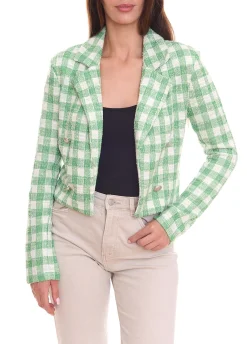Blazer & Sakko*Aniston CASUALS Damen Blazer karierter Kurzblazer mit Zierknöpfen 98869141 Grün