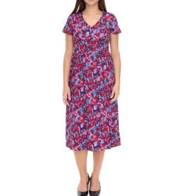 Kleider*Aniston Casuals Damen Sommer-Kleid Midi-Kleid mit Knopfleiste Urlaubs-Kleid 66771161 Lila/Blau/Rot