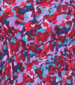 Kleider*Aniston Casuals Damen Sommer-Kleid Midi-Kleid mit Knopfleiste Urlaubs-Kleid 66771161 Lila/Blau/Rot