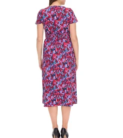 Kleider*Aniston Casuals Damen Sommer-Kleid Midi-Kleid mit Knopfleiste Urlaubs-Kleid 66771161 Lila/Blau/Rot