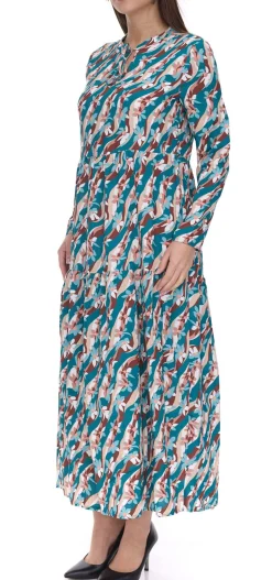 Kleider*Aniston Casuals Damen Sommer-Kleid mit floralem Allover-Print Maxi-Kleid 84167267 Blau/Braun/Beige/Weiß