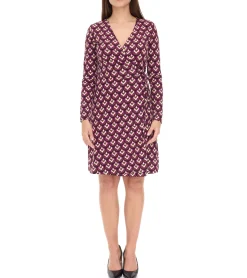 Kleider*Aniston Casuals Damen Sommer-Kleid stylisches Langarm-Kleid 3172 95293142 Lila/Braun/Weiß