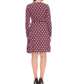 Kleider*Aniston Casuals Damen Sommer-Kleid stylisches Langarm-Kleid 3172 95293142 Lila/Braun/Weiß