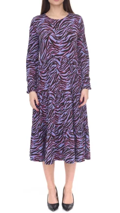 Kleider*Aniston Casuals Damen Sommer-Kleid mit Animal-Print Maxi-Kleid 3172 5116 Schwarz/Lila/Blau