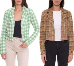 Blazer & Sakko*Aniston CASUALS Damen sportlich eleganter Kurz-Blazer mit Zierknöpfen Grün/Bunt oder Grün/Weiß