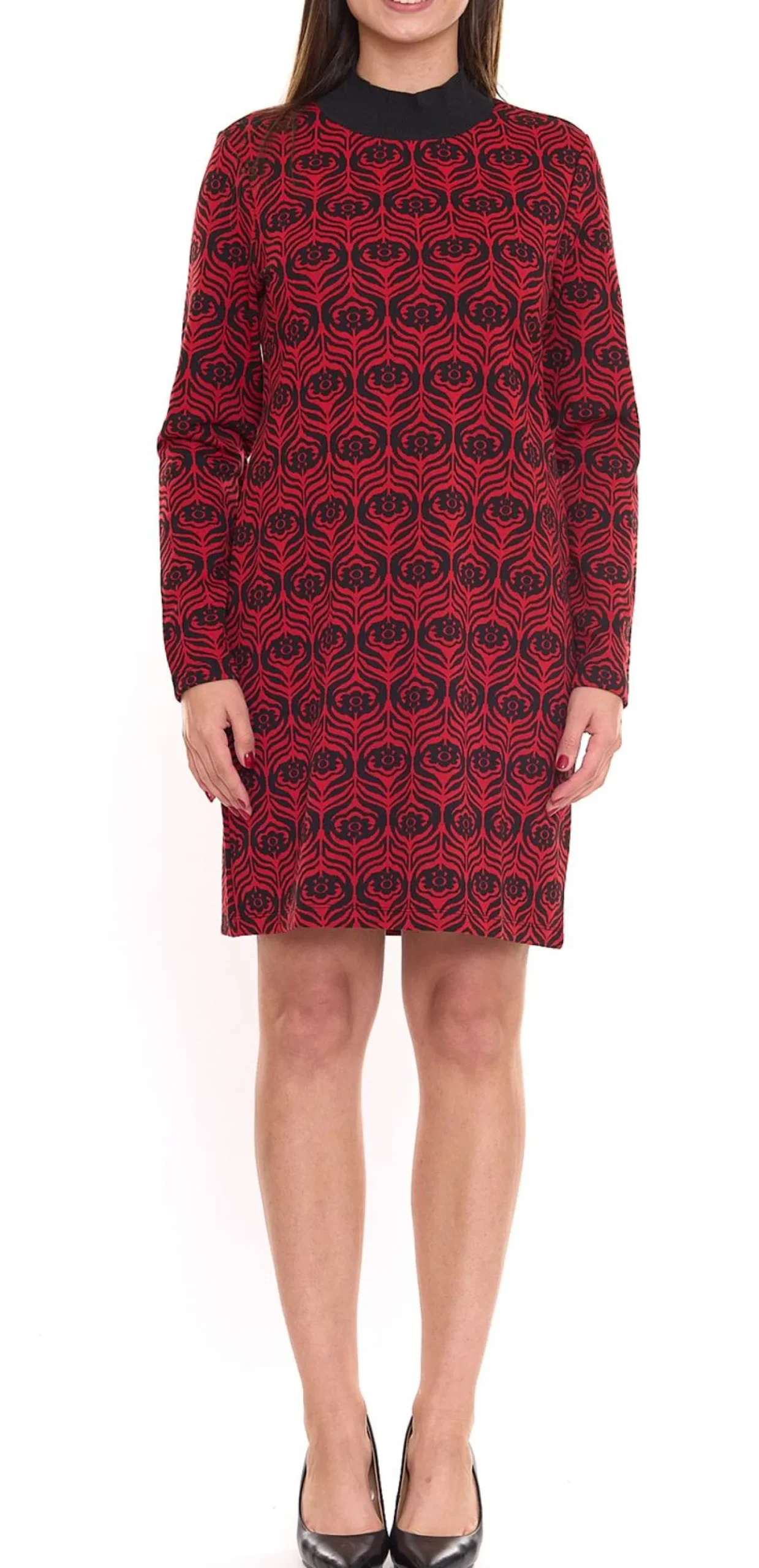 Kleider*Aniston Damen Langarm-Kleid geblümtes Damen Mini-Kleid mit Stehkragen 11293815 Rot