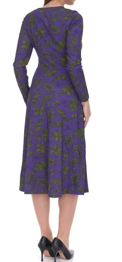 Kleider*Aniston Damen Maschenkleid mit Floralemmuster Langarm 41876054 Lila/Grün