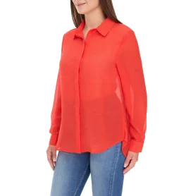 Poloshirts & Blusen*Aniston Damen Sommer-Bluse stylische Chiffon-Bluse Langarm-Shirt 14124228 Rot