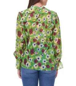 Große Größen|Poloshirts & Blusen*Aniston Damen Sommer-Bluse transparente Chiffon-Bluse mit Allover-Blüten-Print 13940242 Grün/Bunt