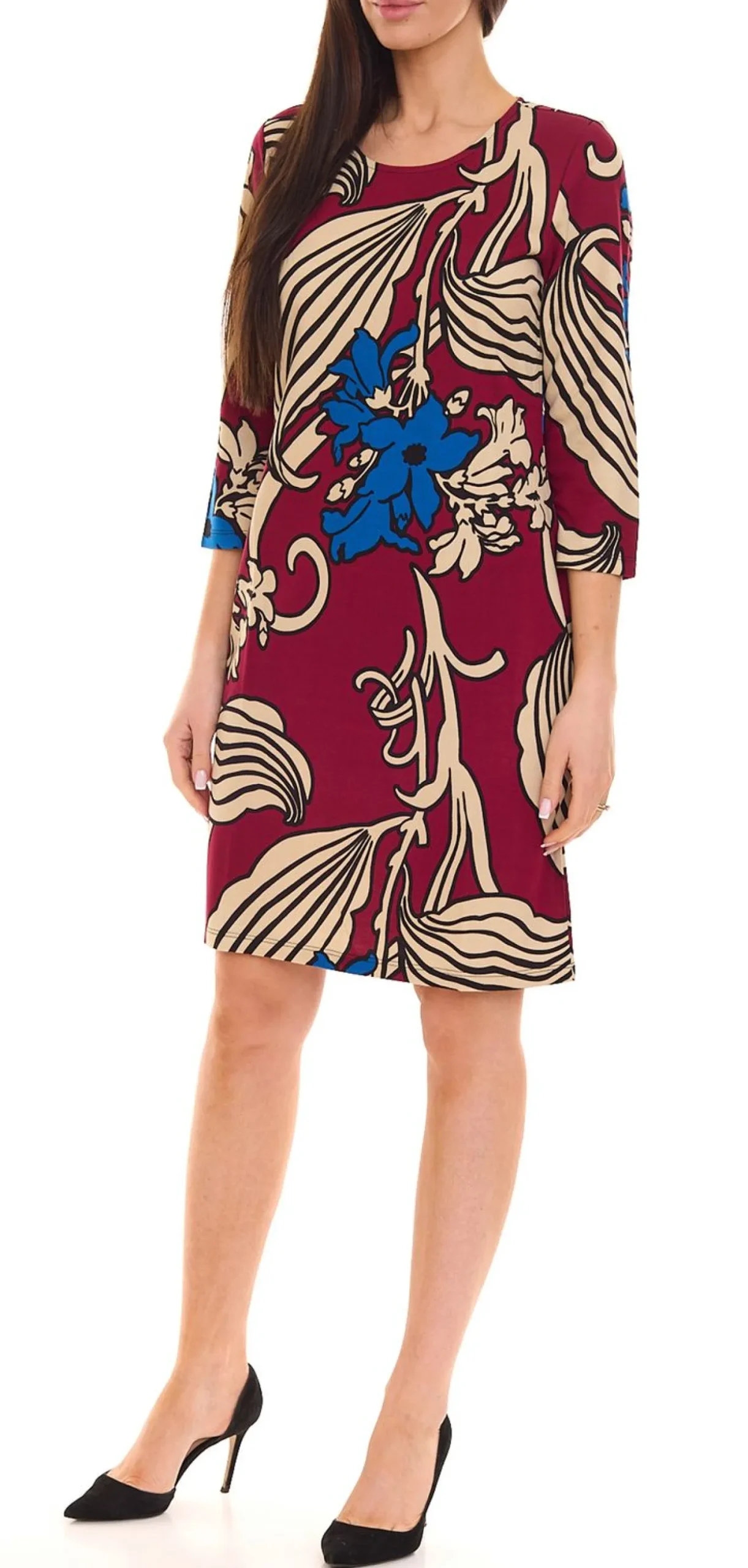 Kleider*Aniston SELECTED Damen 3/4-Arm Kleid geblümtes Midi-Kleid Sommer-Kleid 75546760 Rot