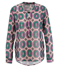 Poloshirts & Blusen*Aniston SELECTED Damen Bluse Sommer-Bluse modisches Langarm-Shirt 91819328 Grün/Lila/Beige