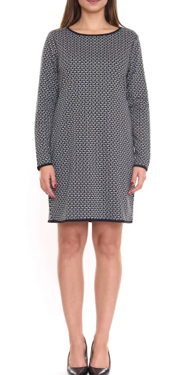Kleider*Aniston SELECTED Damen Kleid mit Allover-Print Langarm-Kleid 78746568 Schwarz/Weiß