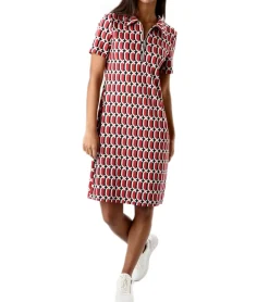 Kleider*Aniston SELECTED Damen Kurzarm-Kleid mit Allover-Print Mini-Kleid mit Reißverschluss Sommer-Kleid 90614761 Rot/Schwarz