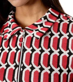 Kleider*Aniston SELECTED Damen Kurzarm-Kleid mit Allover-Print Mini-Kleid mit Reißverschluss Sommer-Kleid 90614761 Rot/Schwarz