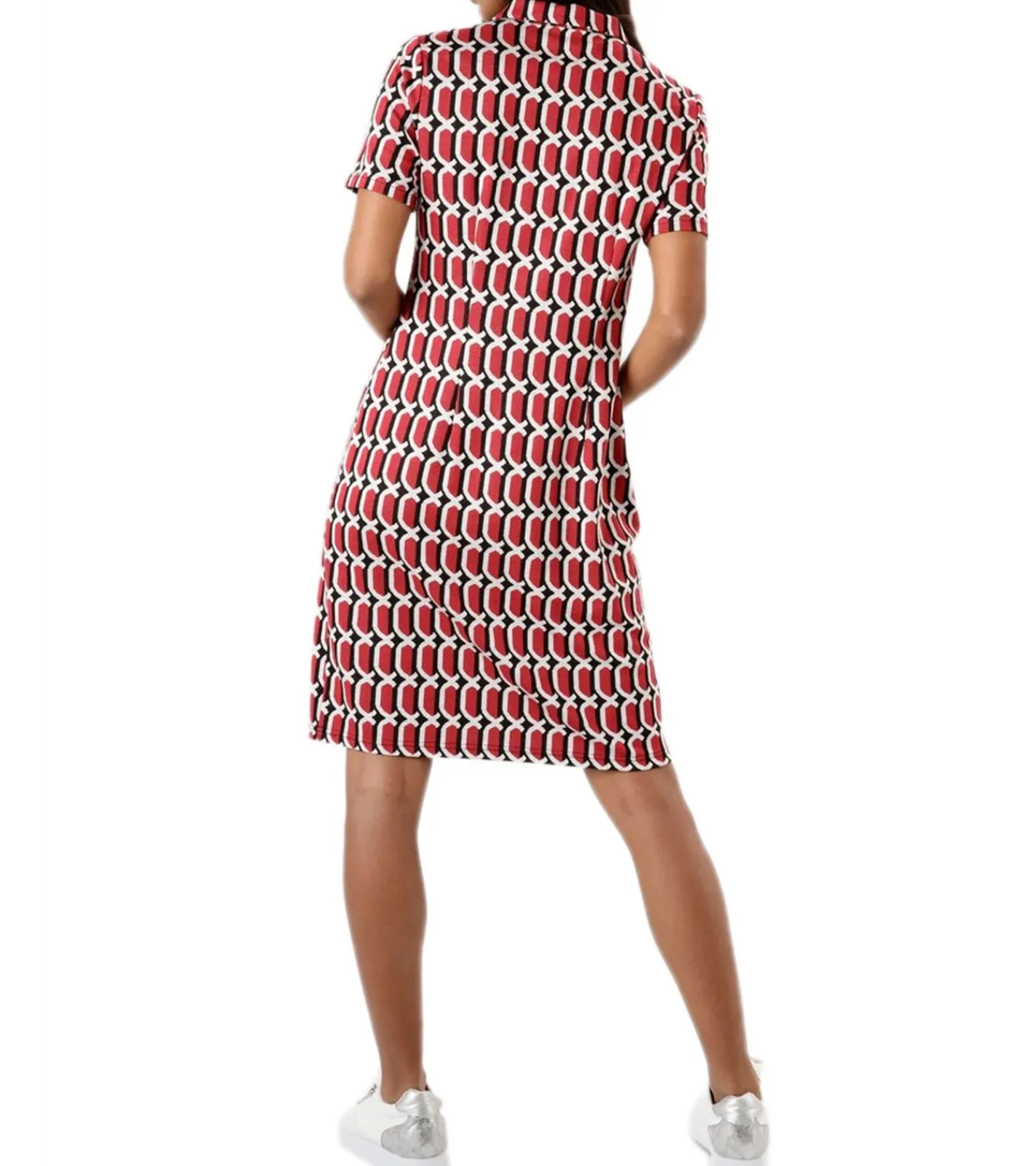 Kleider*Aniston SELECTED Damen Kurzarm-Kleid mit Allover-Print Mini-Kleid mit Reißverschluss Sommer-Kleid 90614761 Rot/Schwarz