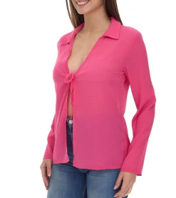 Poloshirts & Blusen*Aniston SELECTED Damen Langarm-Bluse mit Bindeband Crinkle-Optik 63149957 Pink