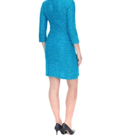 Kleider*Aniston SELECTED Damen Maschenkleid modisches Herbst-Kleid 52819234 Petrolblau