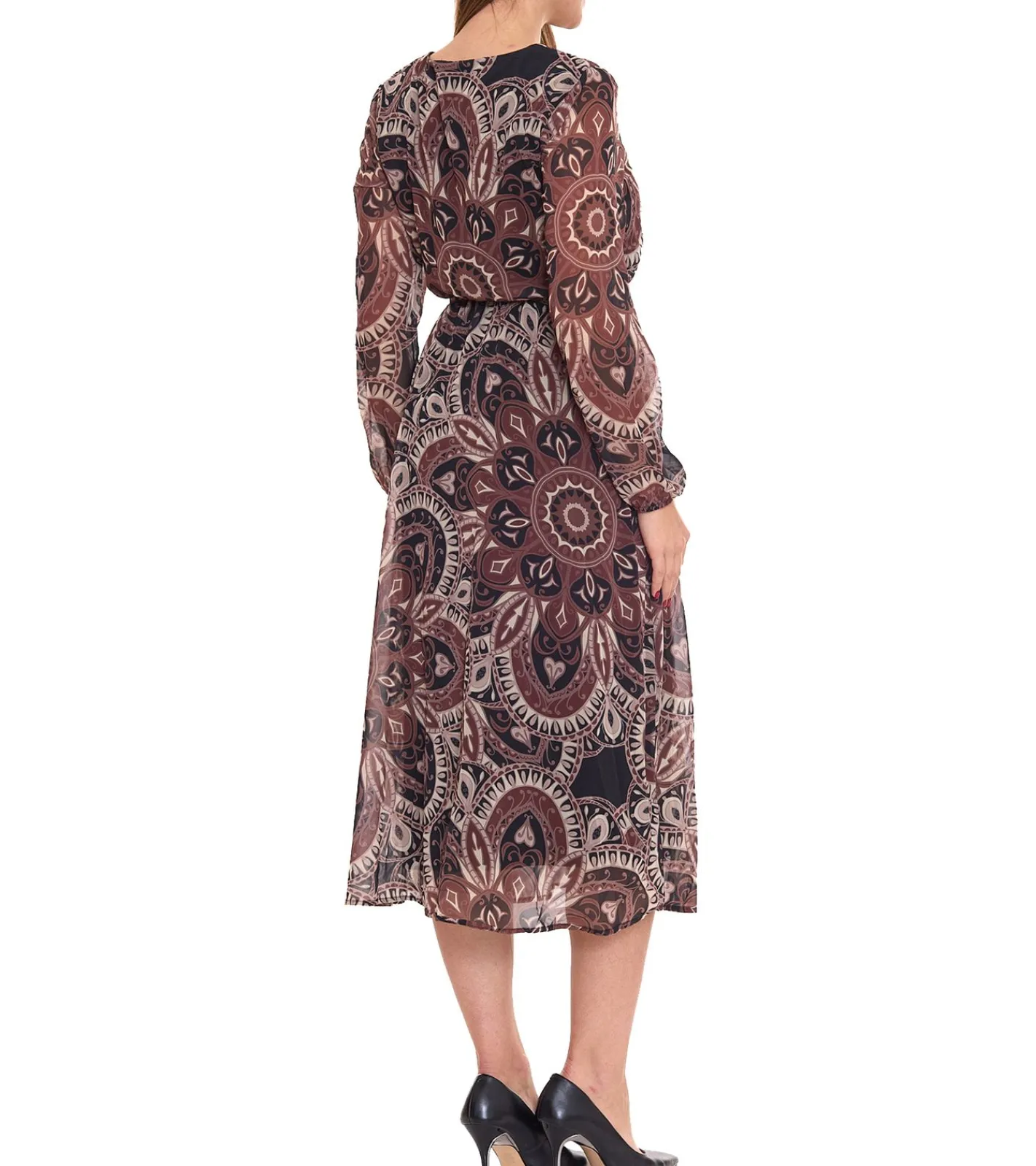 Kleider*Aniston SELECTED Damen Maxi-Kleid mit Allover-Print Sommer-Kleid 76445867 Braun/Bunt