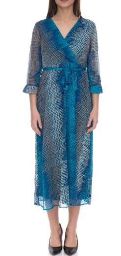 Kleider*Aniston SELECTED Damen Maxi-Kleid mit Allover-Punkte-Print Sommer-Kleid 75709830 Blau/Grau/Beige