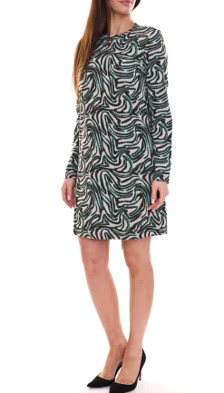 Kleider*Aniston SELECTED Damen Mini-Kleid mit Allover-Print Langarm-Kleid 88938605 Schwarz/Grün/Beige