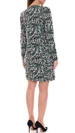 Kleider*Aniston SELECTED Damen Mini-Kleid mit Allover-Print Langarm-Kleid 88938605 Schwarz/Grün/Beige